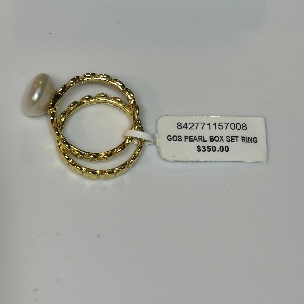 NWT Cultured Freshwater Pearl Double Row Ring in 14k Gold-Plated Sz 7 - Picture 3 of 6